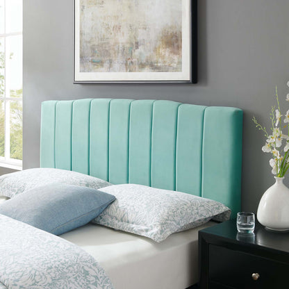 Camilla Channel Tufted King/California King Performance Velvet Headboard, Velvet, Blue, 21460
