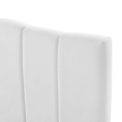 Camilla Channel Tufted King/California King Performance Velvet Headboard, Velvet, White, 21462