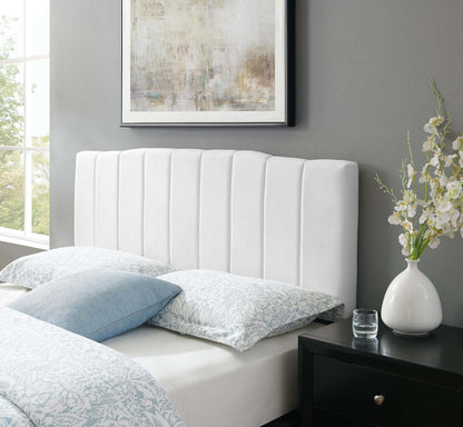 Camilla Channel Tufted King/California King Performance Velvet Headboard, Velvet, White, 21462