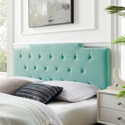 Juliet Tufted Twin Performance Velvet Headboard, Velvet, Blue, 21465