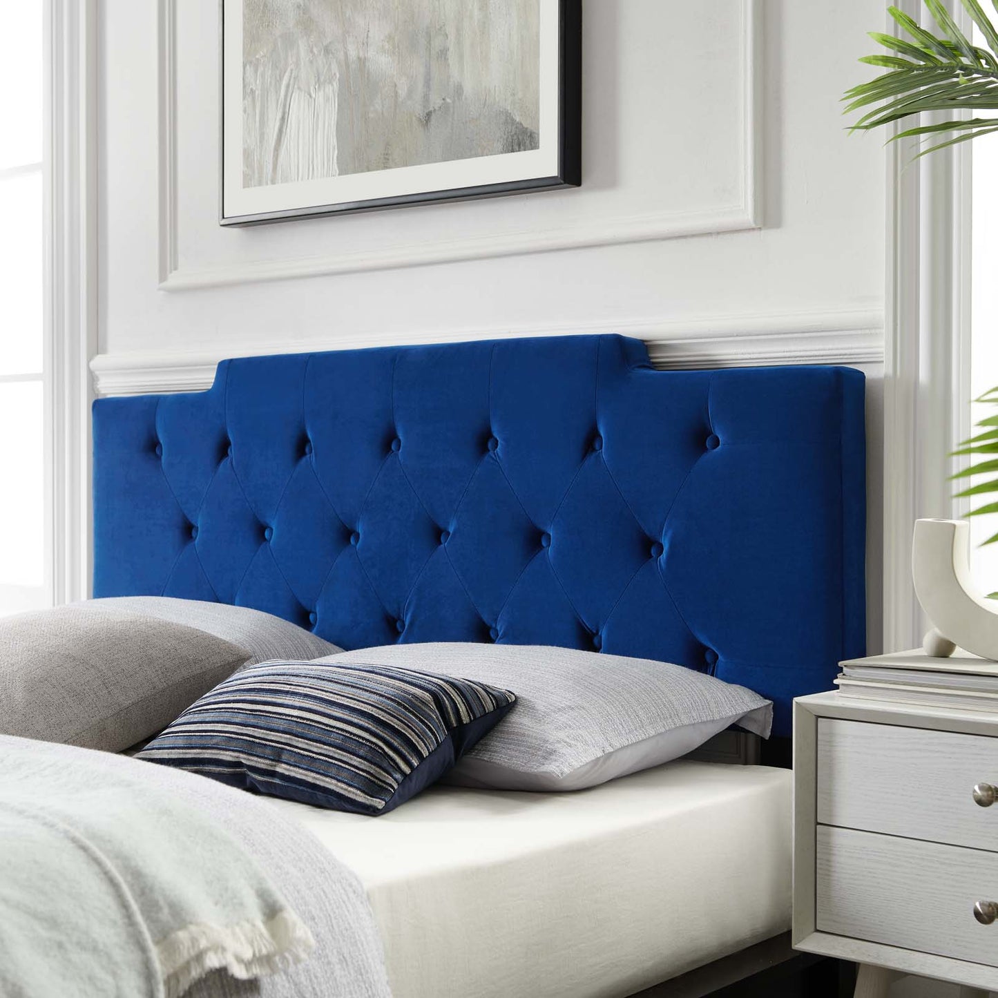 Juliet Tufted Twin Performance Velvet Headboard, Velvet, Blue Navy, 21466