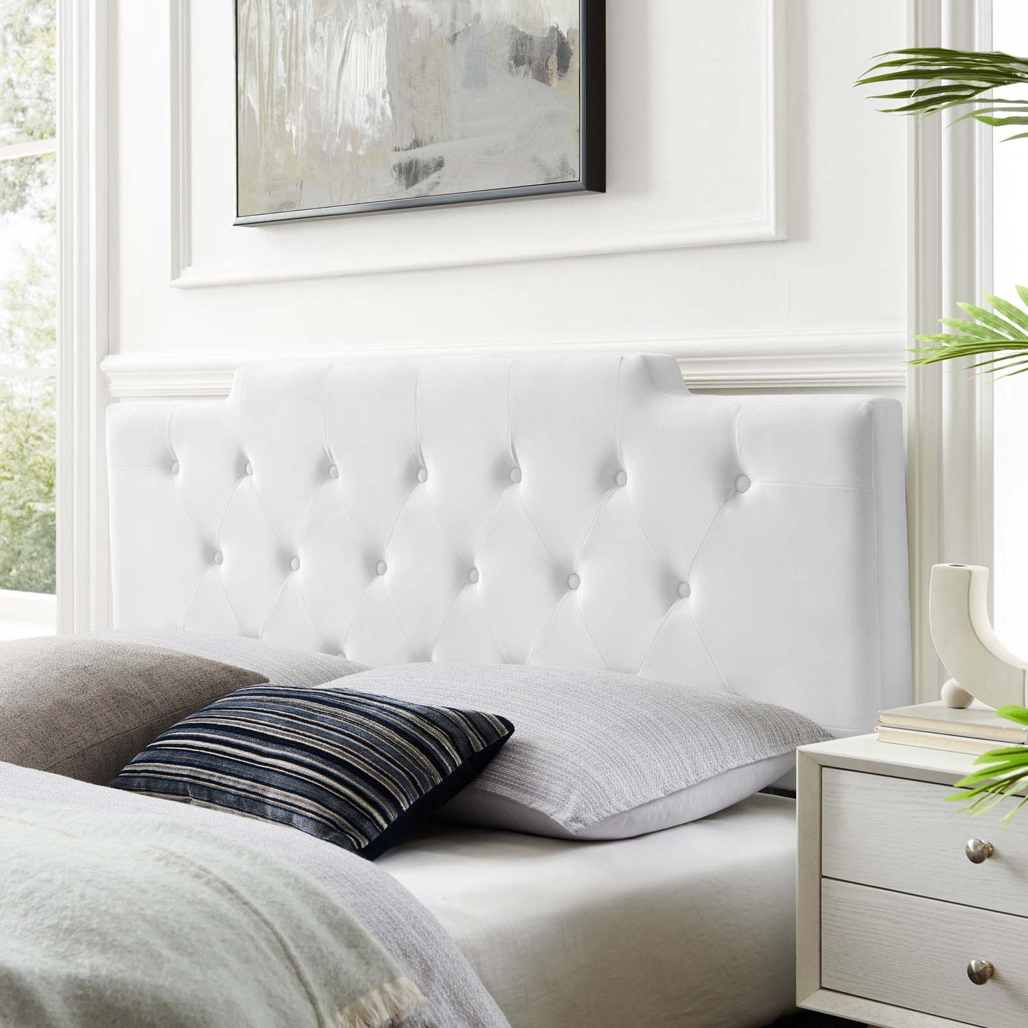Juliet Tufted Twin Performance Velvet Headboard, Velvet, White, 21467