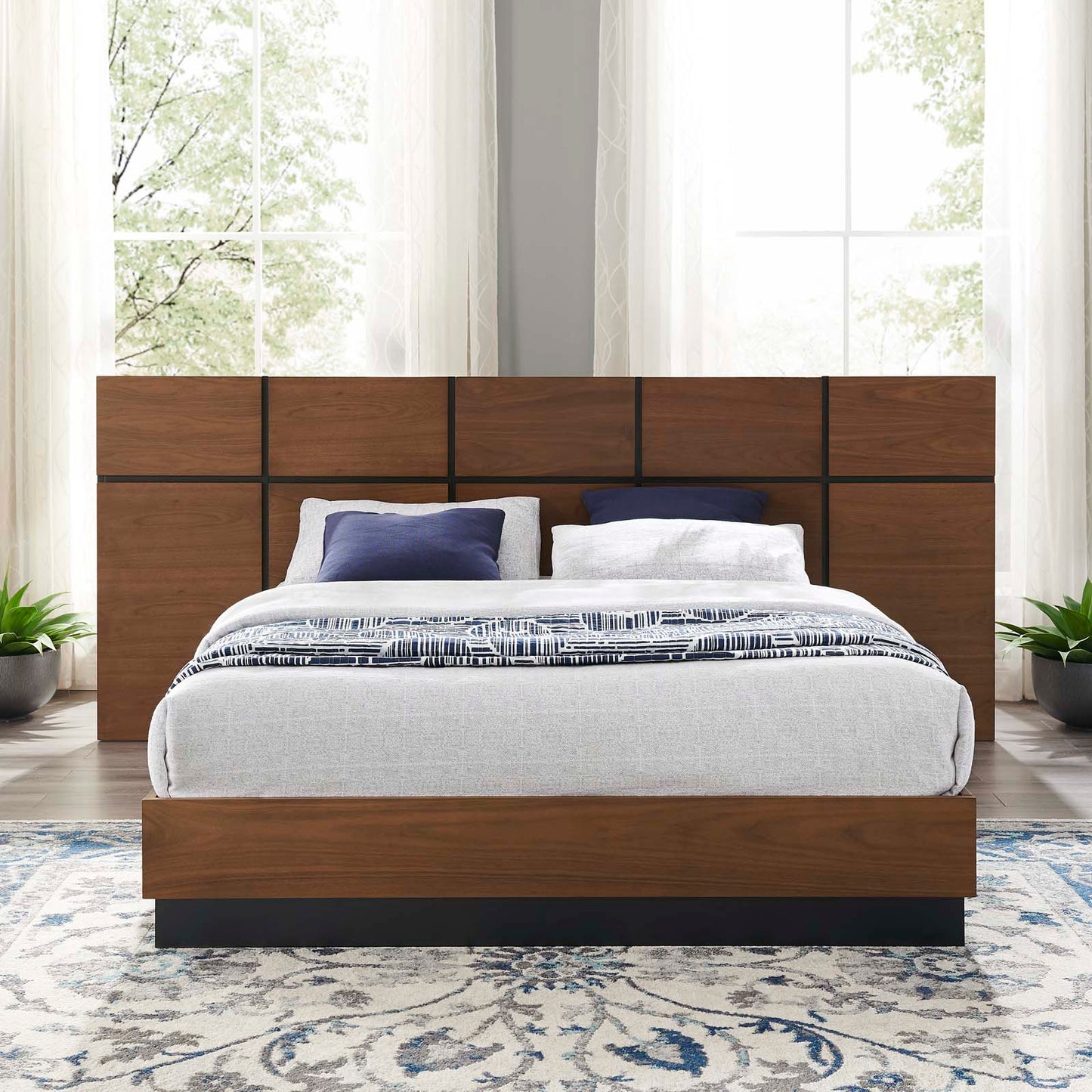 Caima Queen Platform Bed, Wood, Brown Walnut, 21478