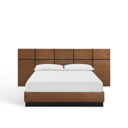 Caima Queen Platform Bed, Wood, Brown Walnut, 21478