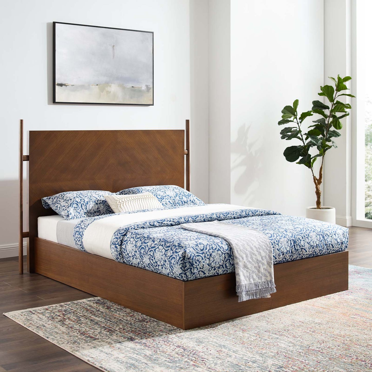 Kali Wood Queen Platform Bed, Wood, Brown Walnut, 21483