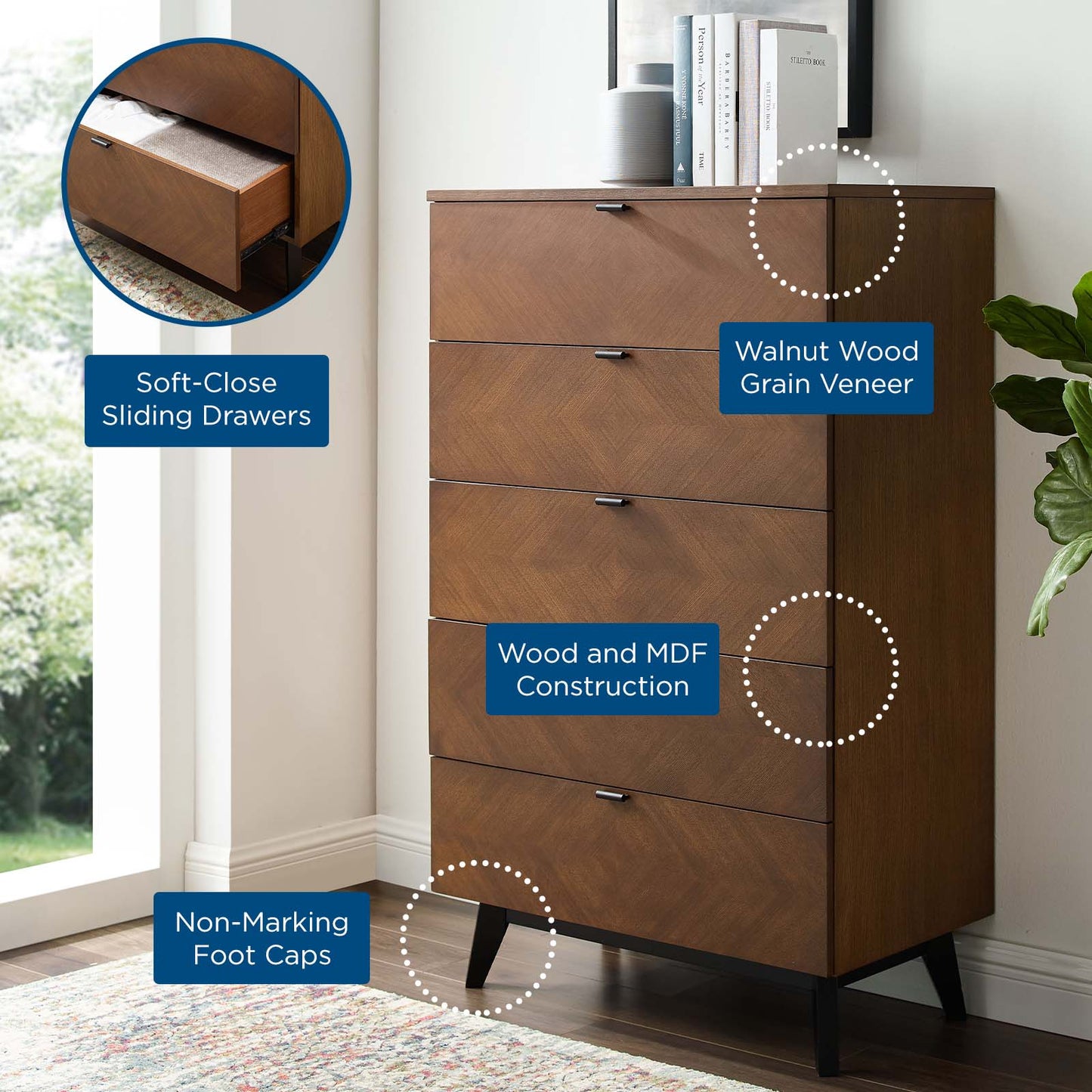 Kali Wood Chest, Wood, Brown Walnut, 21486