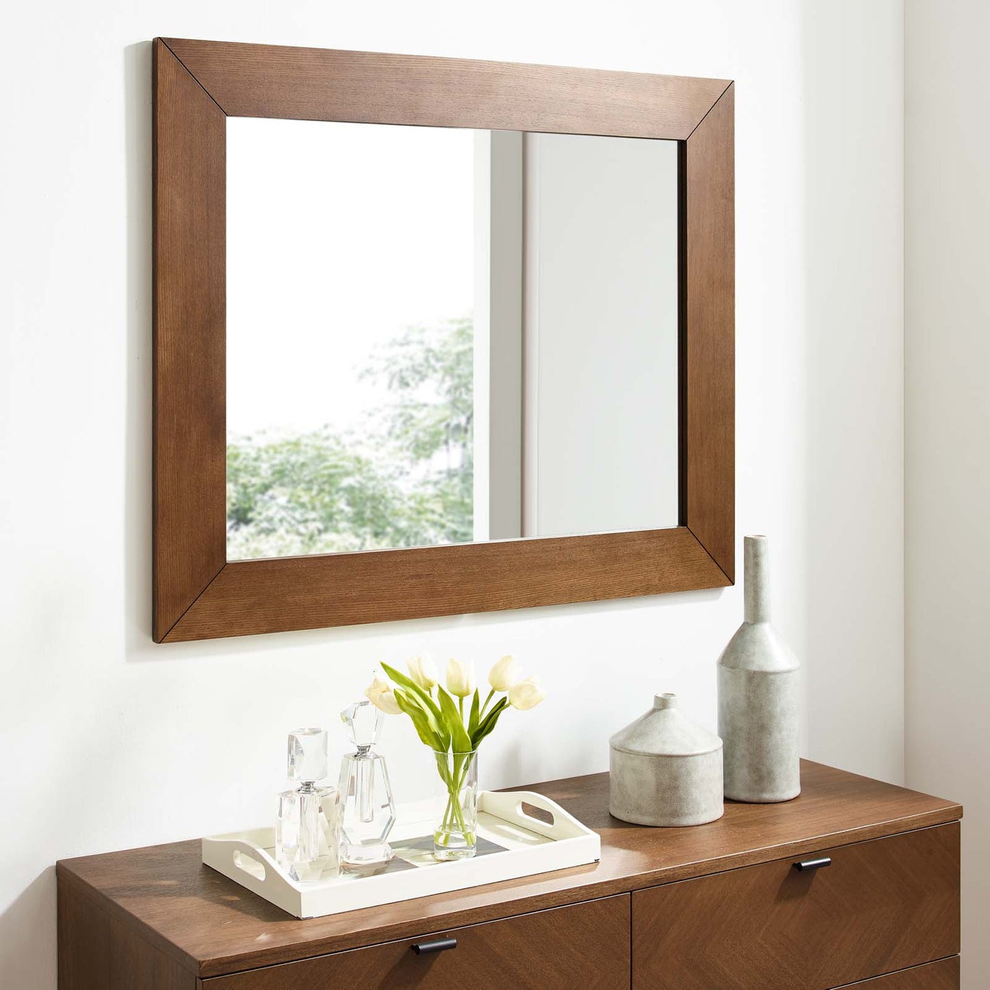Kali Wall Mirror, Wood, Brown Walnut, 21487