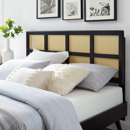 Luana Cane Full Headboard, Wood, Black, 21488