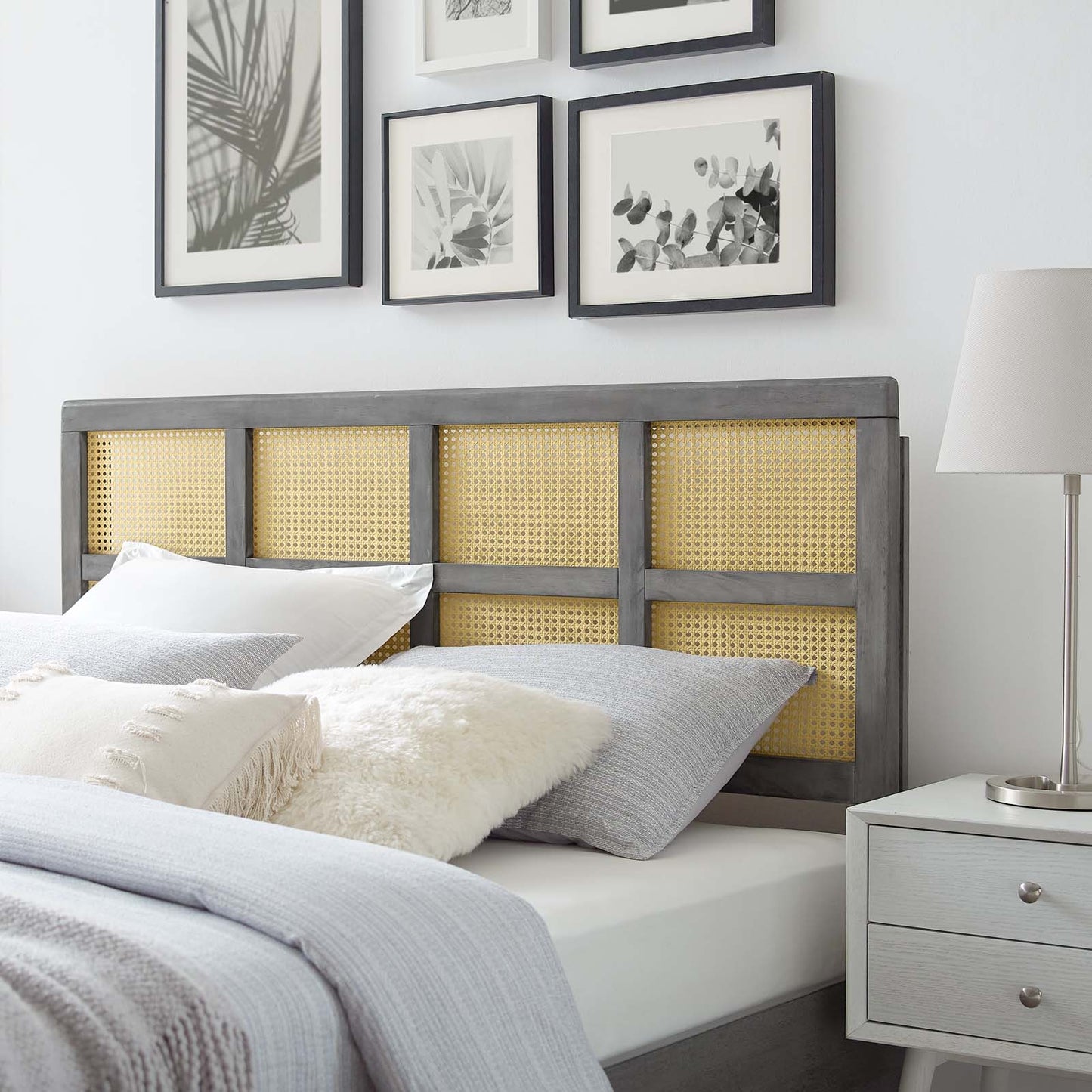 Luana Cane Full Headboard, Wood, Grey Gray, 21489