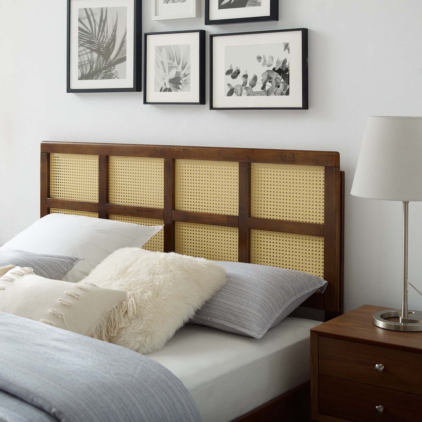 Luana Cane Full Headboard, Wood, Brown Walnut, 21490