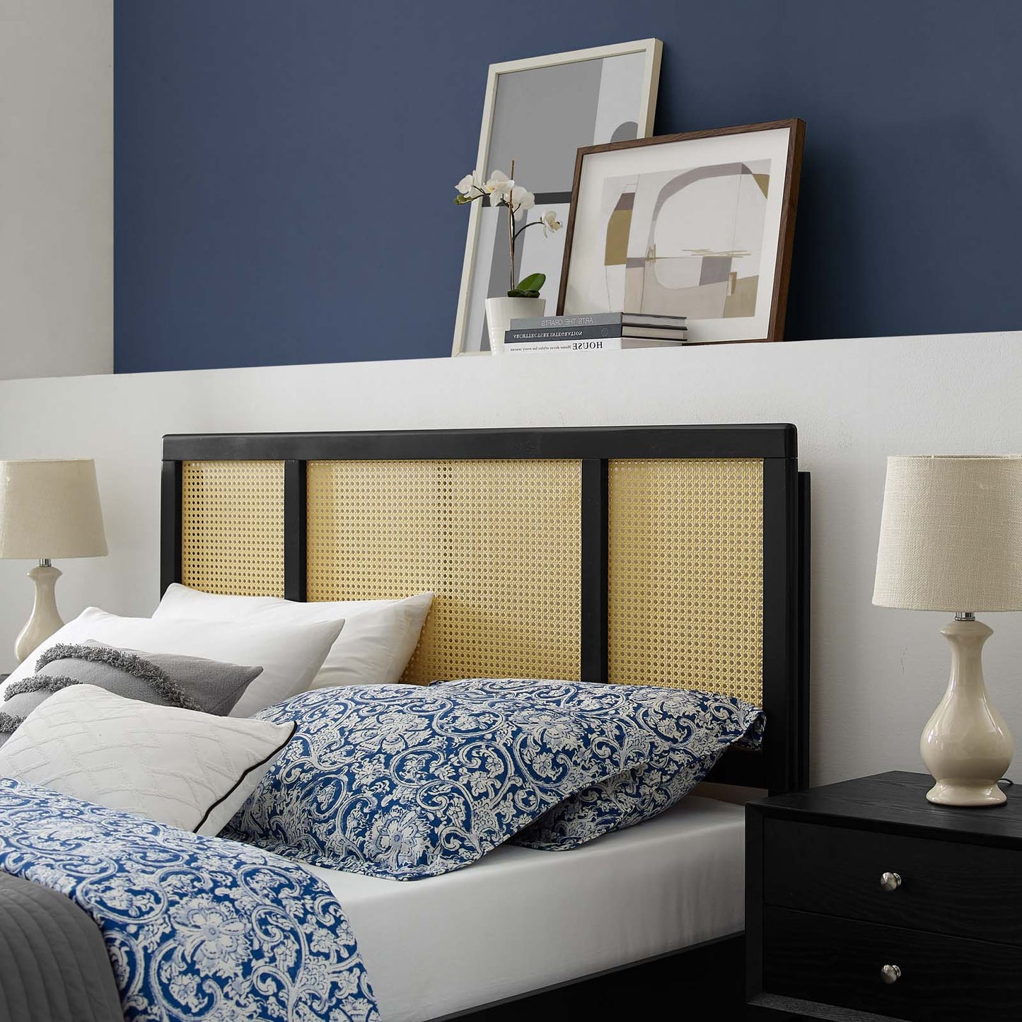 Delmare Cane King Headboard, Wood, Black, 21503