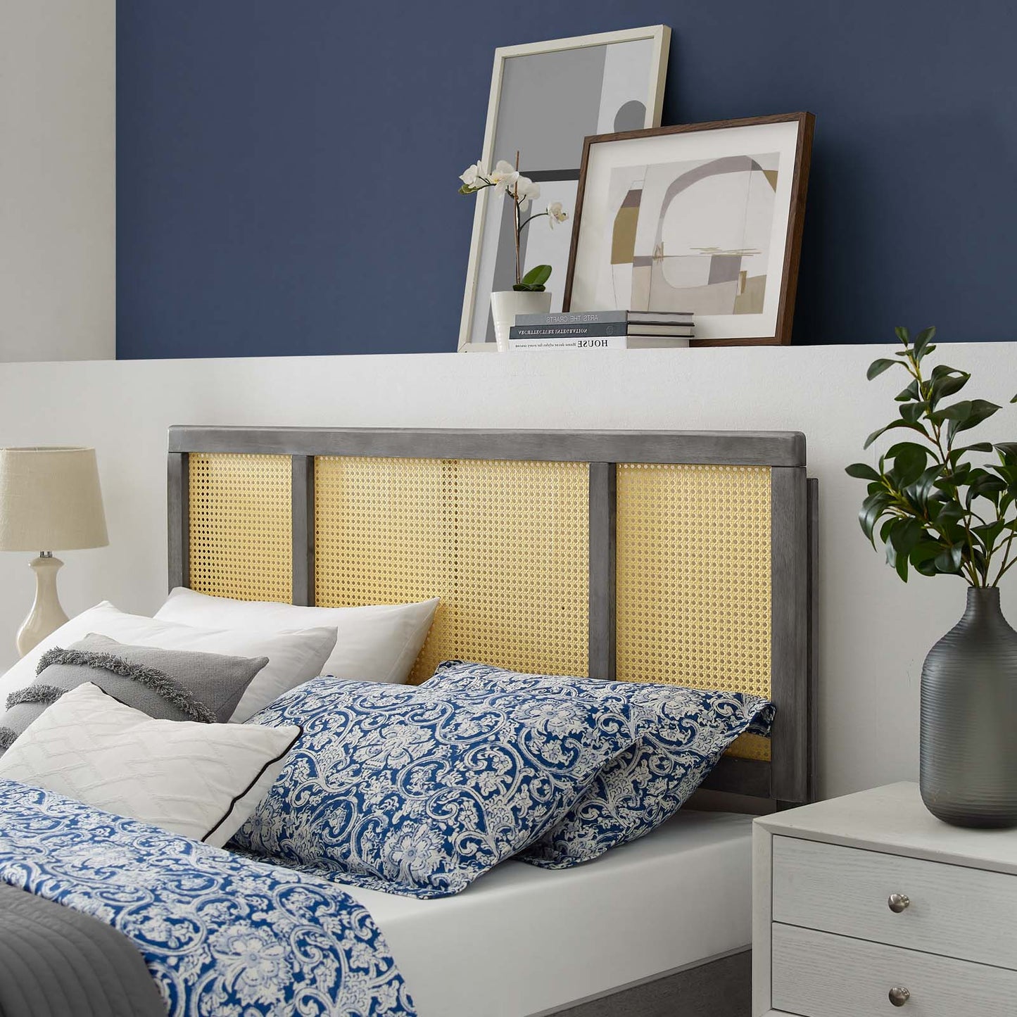 Delmare Cane King Headboard, Wood, Grey Gray, 21504