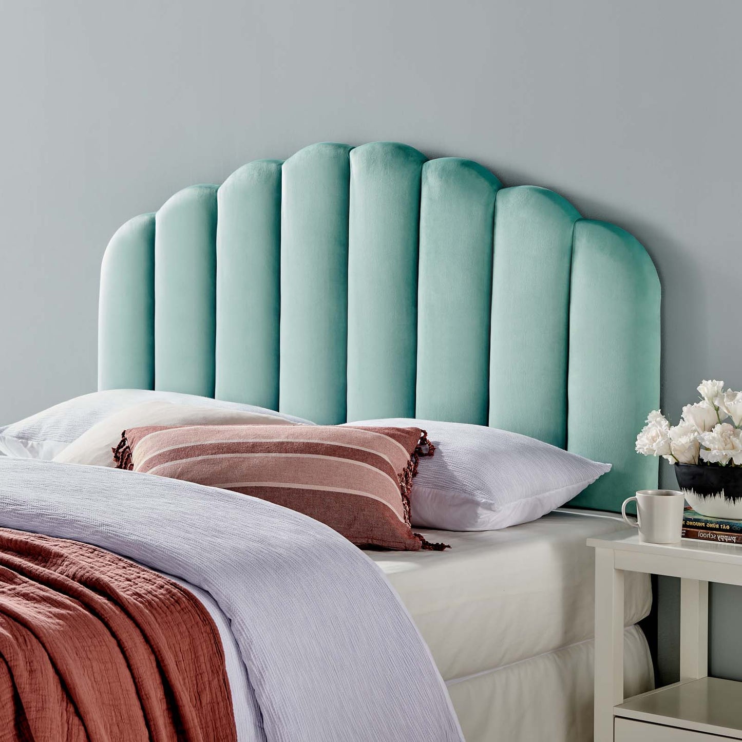 Veronique Twin Performance Velvet Headboard, Velvet, Blue, 21518