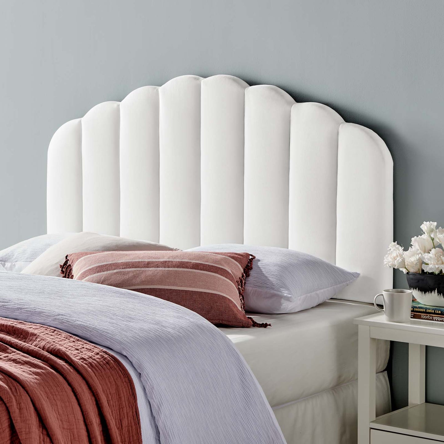 Veronique Full/Queen Performance Velvet Headboard, Velvet, White, 21530