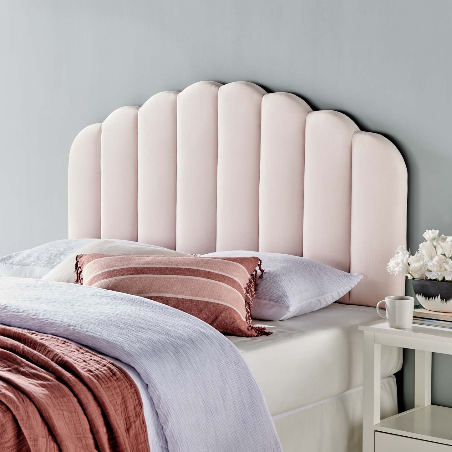 Veronique King/California King Performance Velvet Headboard, Velvet, Pink, 21536