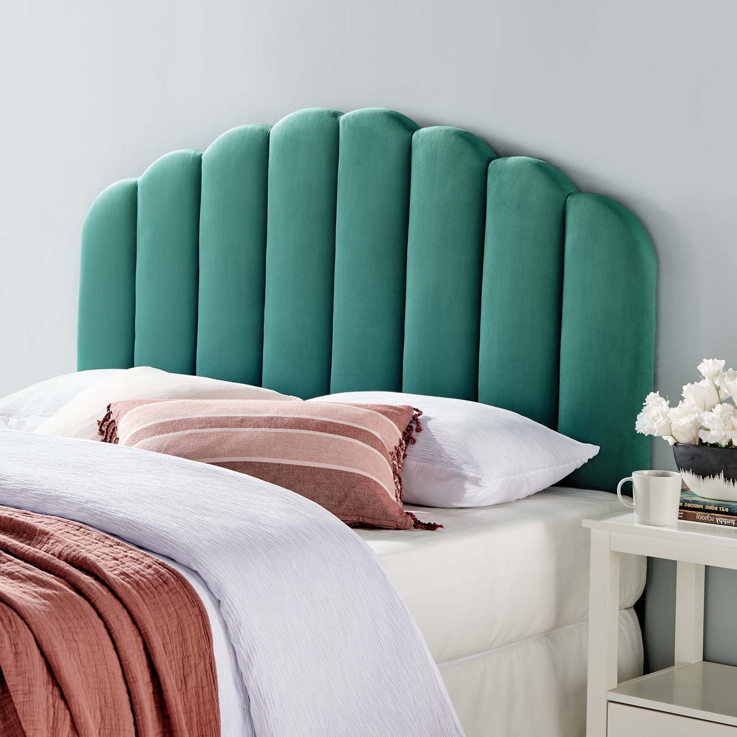 Veronique King/California King Performance Velvet Headboard, Velvet, Teal Blue, 21537