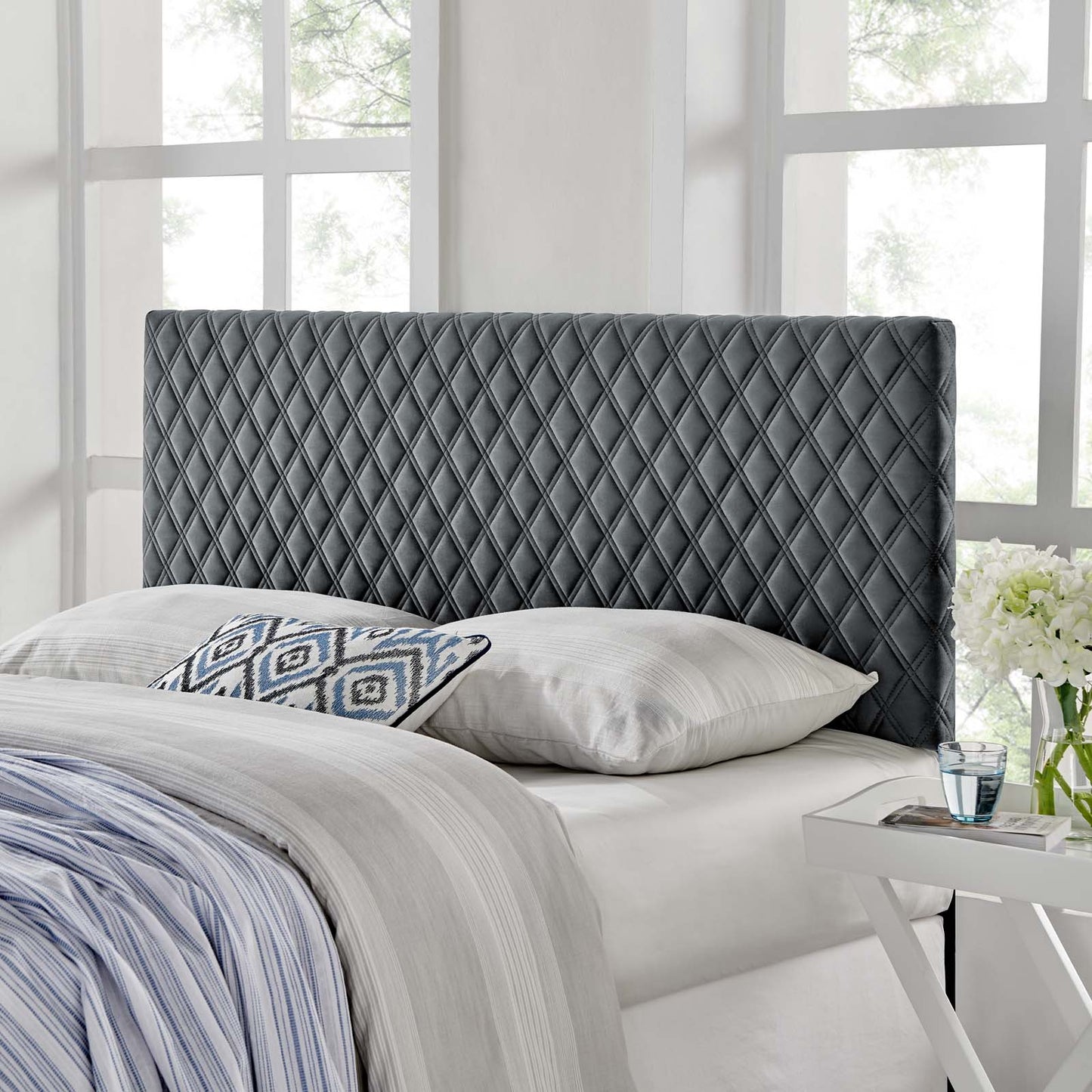 Angela Full/Queen Performance Velvet Headboard, Velvet, Dark Grey Gray, 21547
