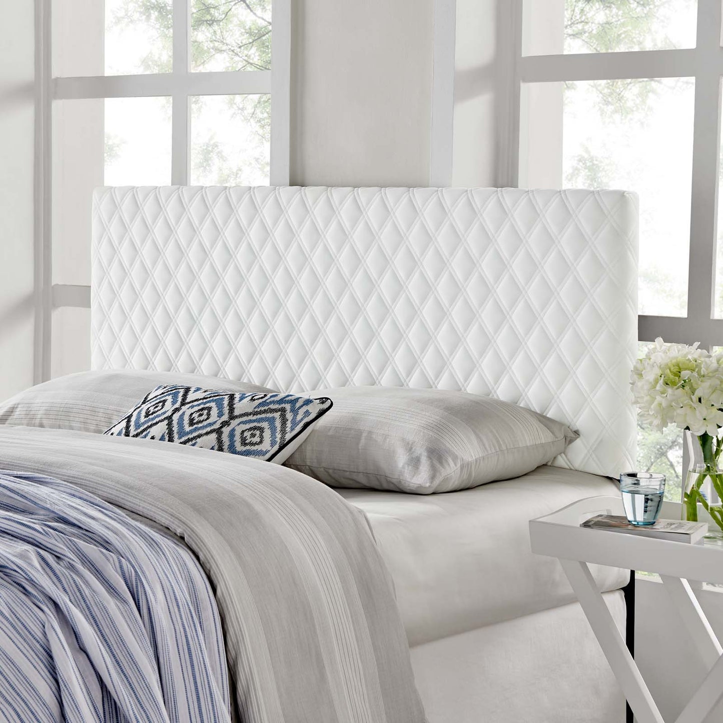 Angela Full/Queen Performance Velvet Headboard, Velvet, White, 21554
