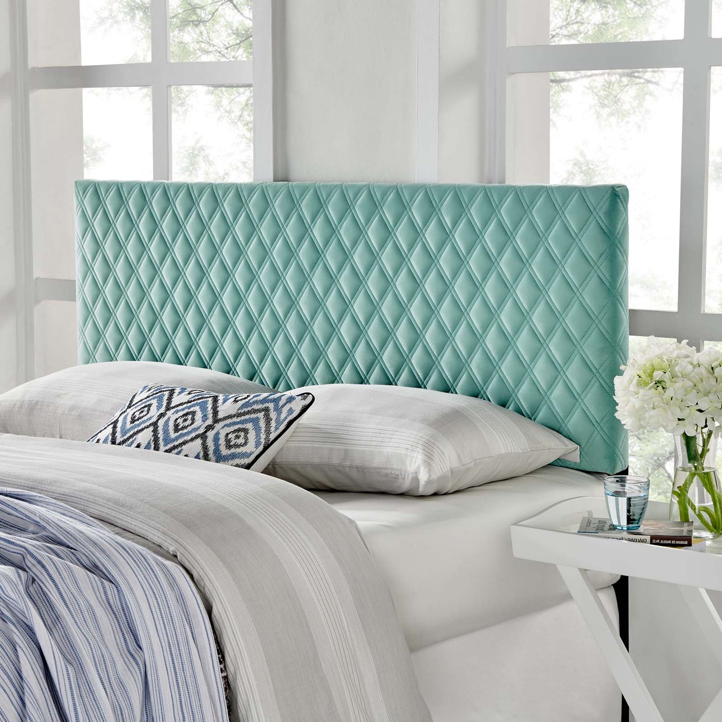 Angela King Performance Velvet Headboard, Velvet, Blue, 21558