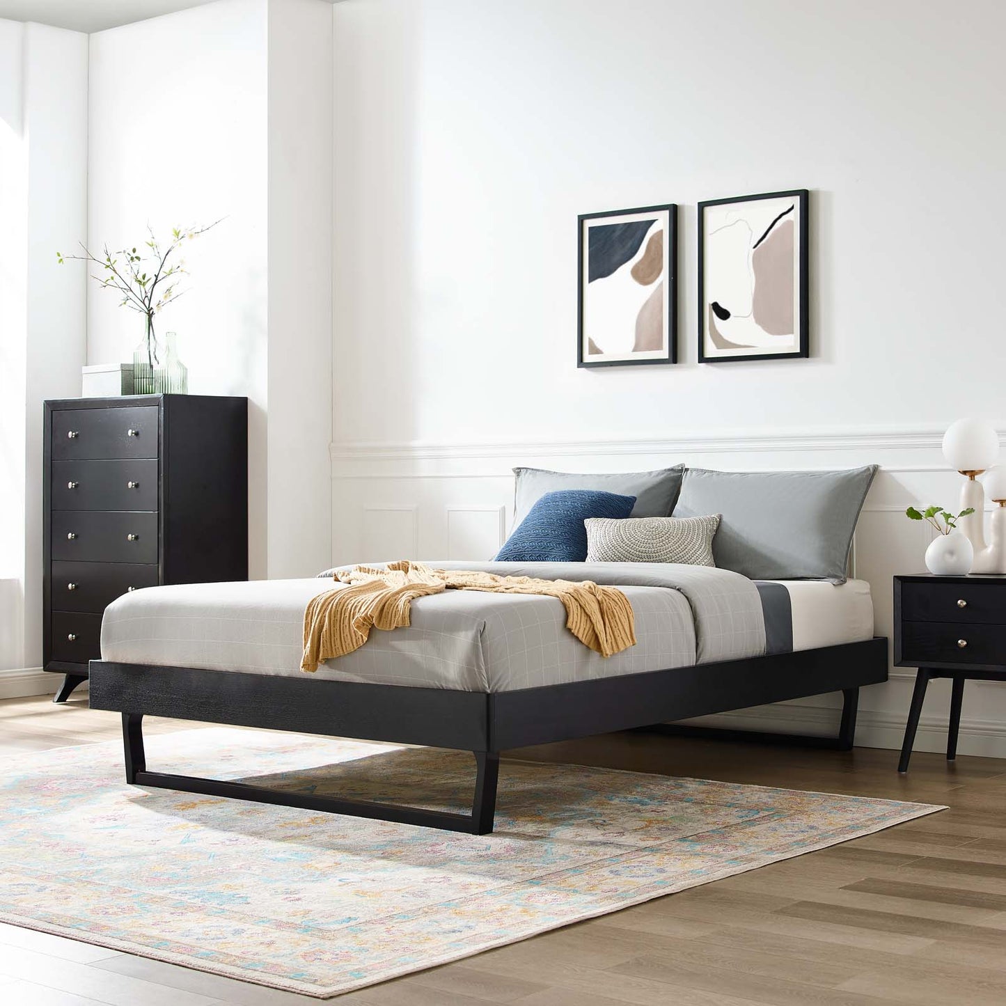 Billie King Wood Platform Bed Frame, Wood, Black, 21572