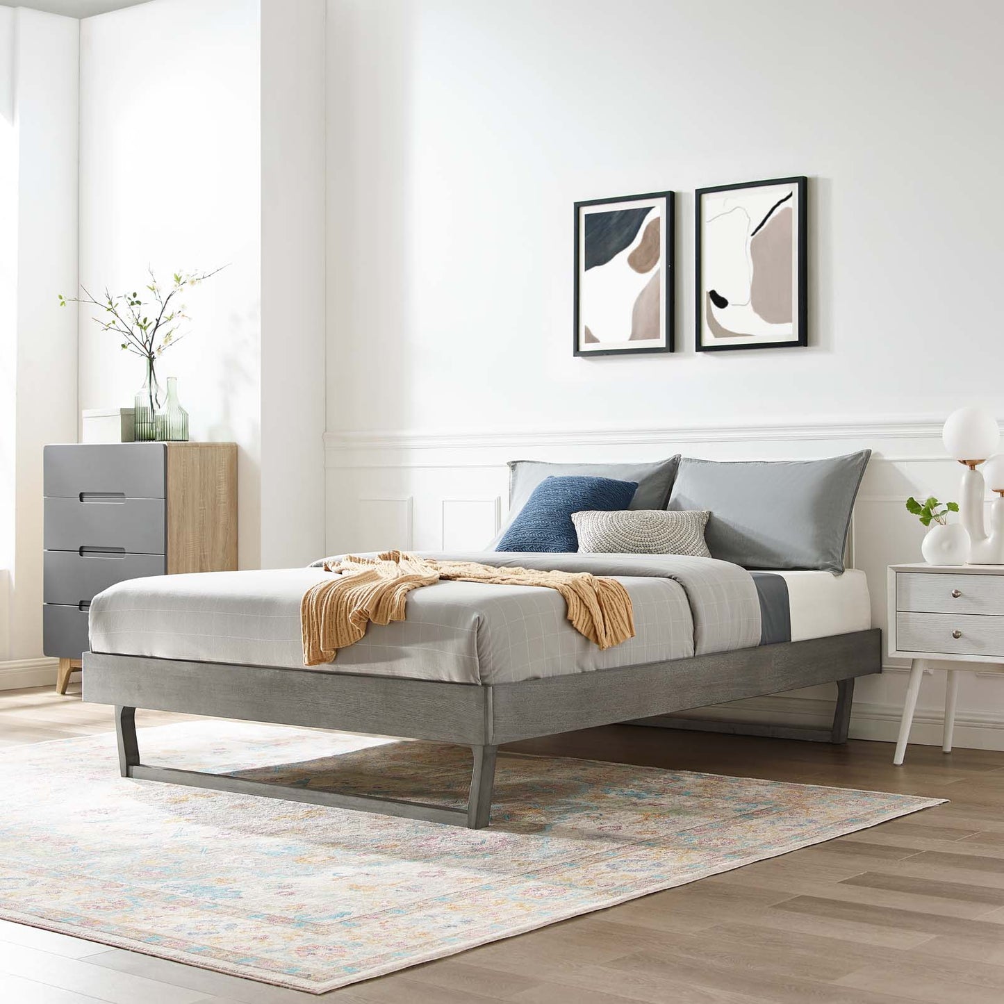 Billie King Wood Platform Bed Frame, Wood, Grey Gray, 21573