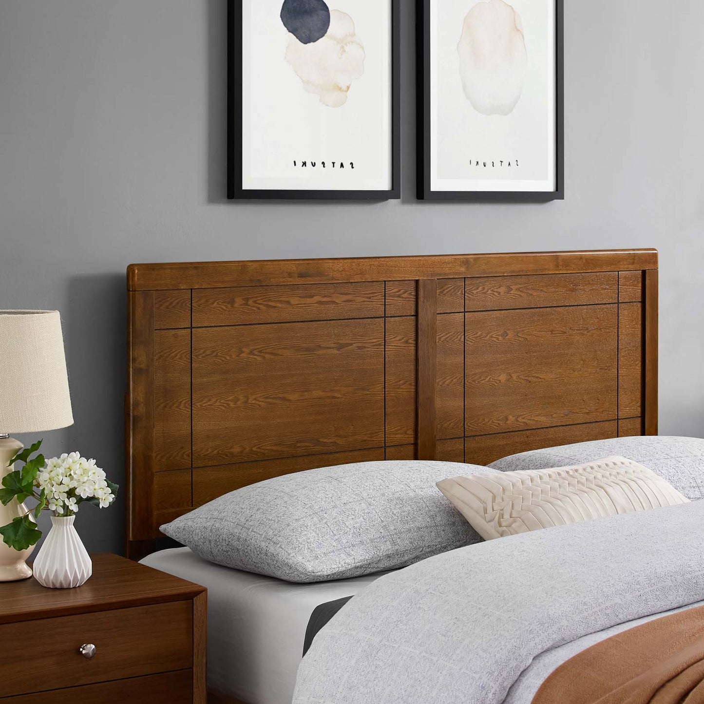 Archie Queen Wood Headboard, Wood, Brown Walnut, 21595