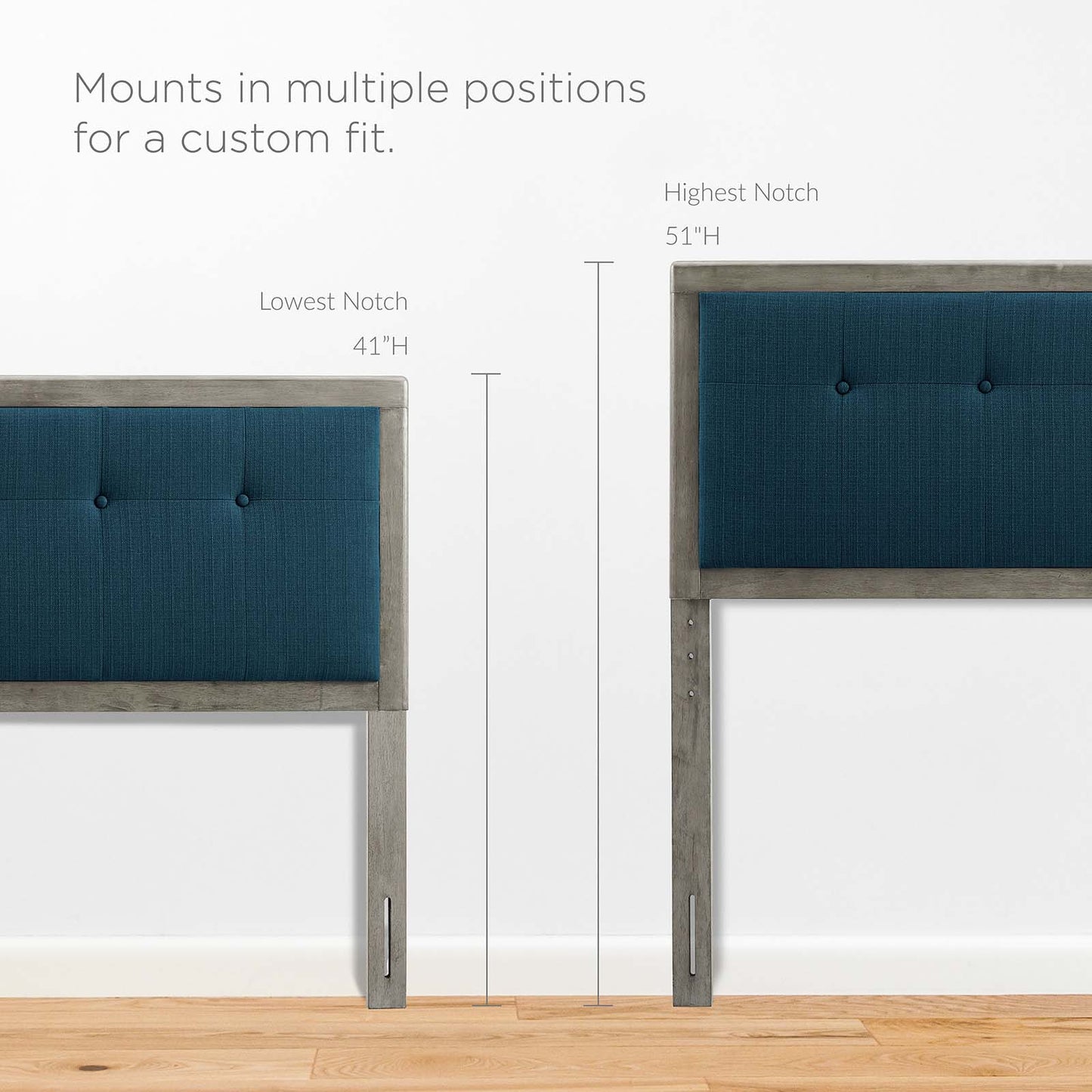 Draper Tufted Full Fabric and Wood Headboard, Wood, Fabric, Grey Gray Navy Blue, 21607