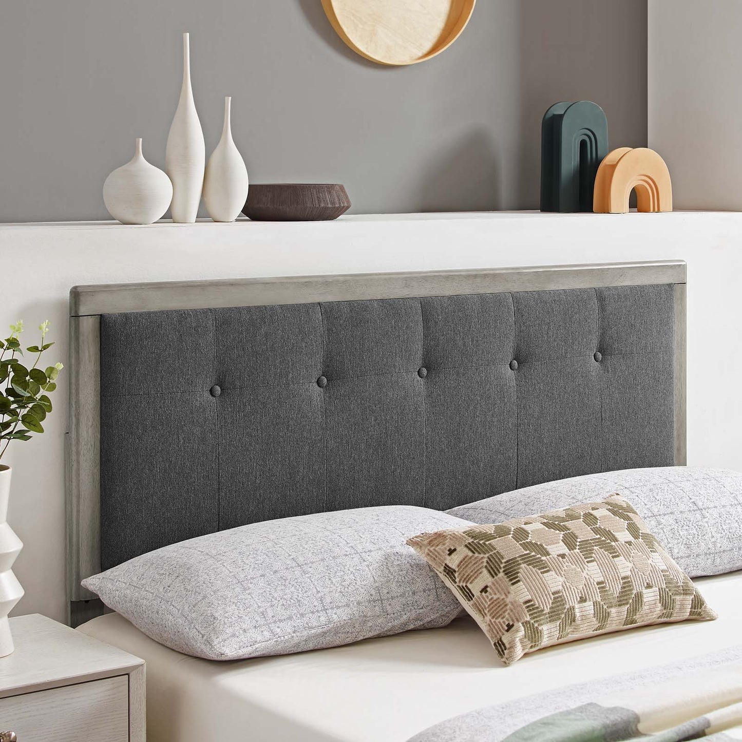 Draper Tufted Full Fabric and Wood Headboard, Wood, Fabric, Grey Gray, 21608