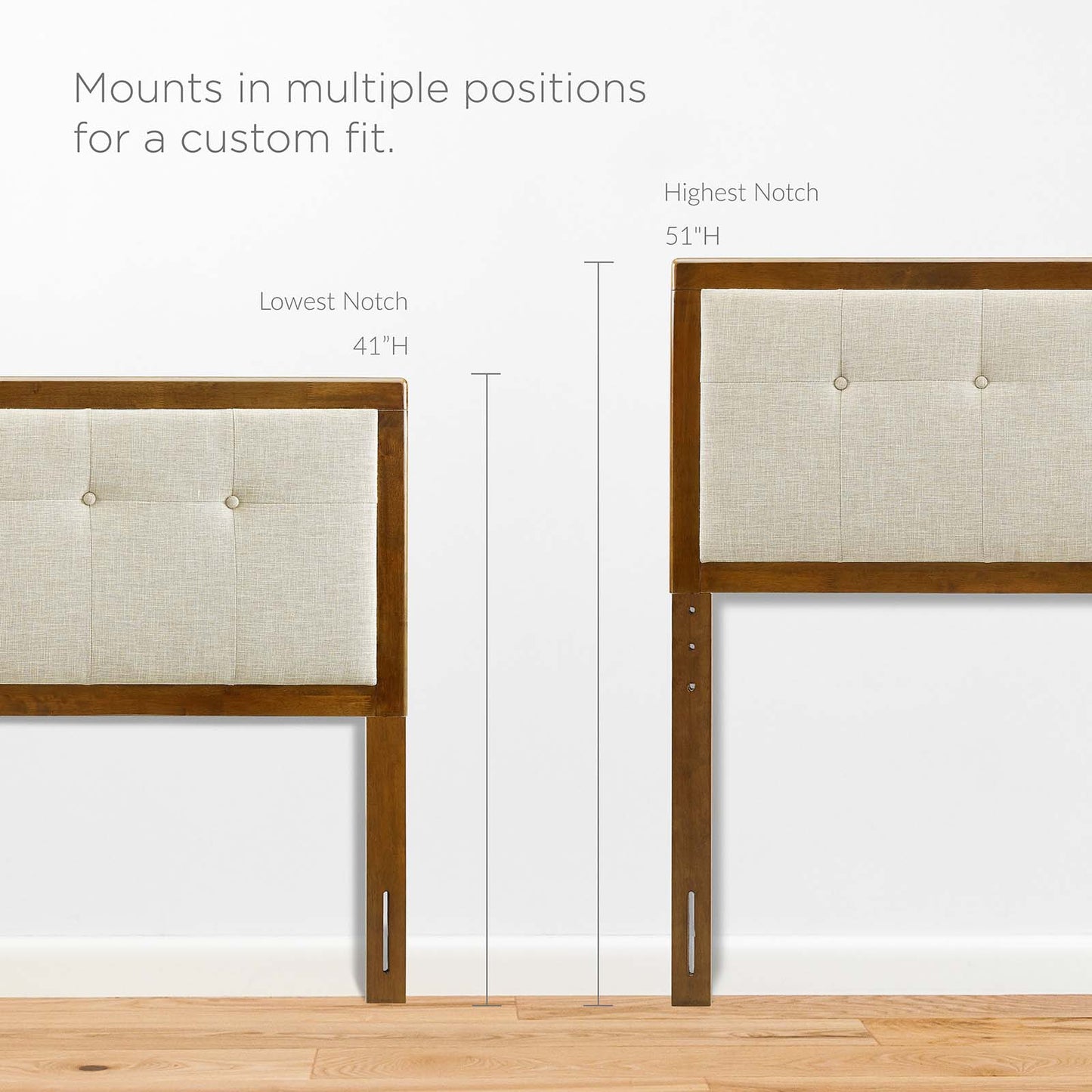 Draper Tufted Full Fabric and Wood Headboard, Wood, Fabric, Brown Walnut Beige, 21609