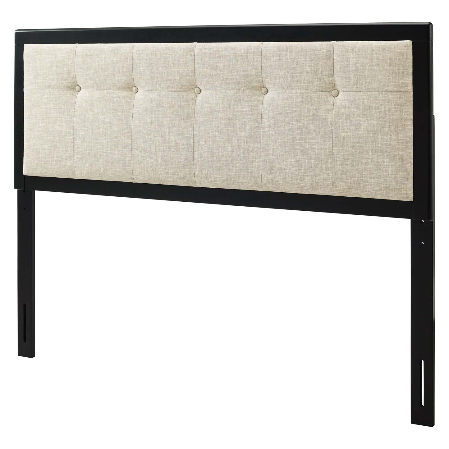 Draper Tufted Queen Fabric and Wood Headboard, Wood, Fabric, Black Beige, 21611