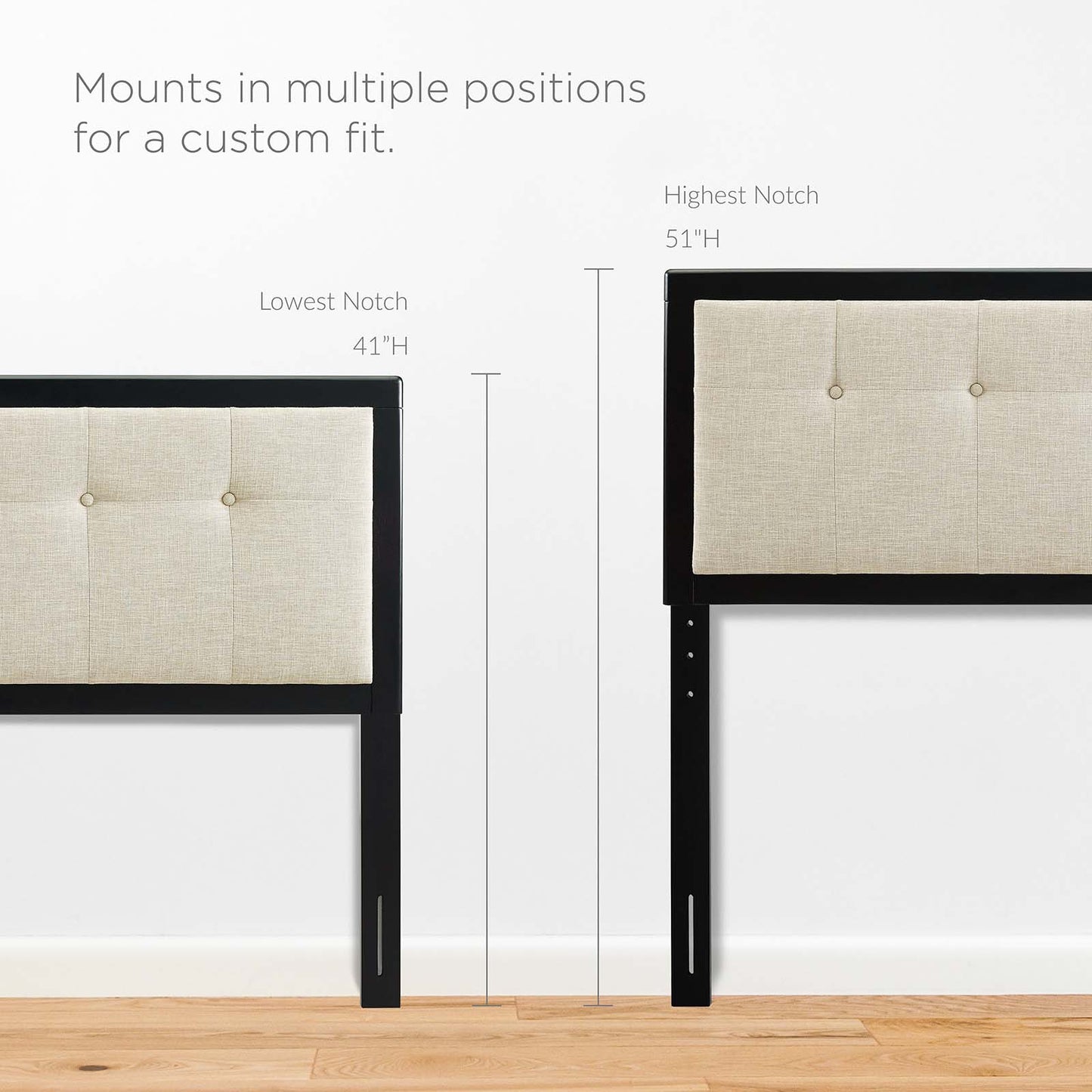 Draper Tufted Queen Fabric and Wood Headboard, Wood, Fabric, Black Beige, 21611