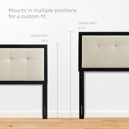 Draper Tufted Queen Fabric and Wood Headboard, Wood, Fabric, Black Beige, 21611