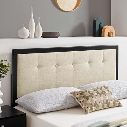 Draper Tufted Queen Fabric and Wood Headboard, Wood, Fabric, Black Beige, 21611