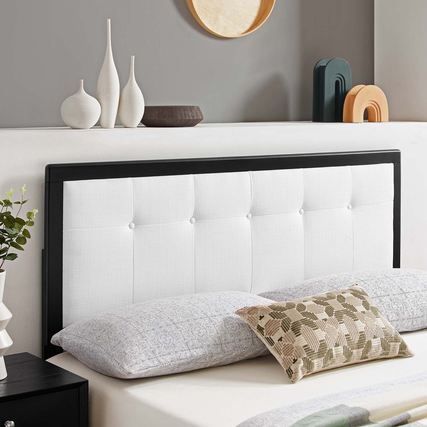 Draper Tufted Queen Fabric and Wood Headboard, Wood, Fabric, Black White, 21612