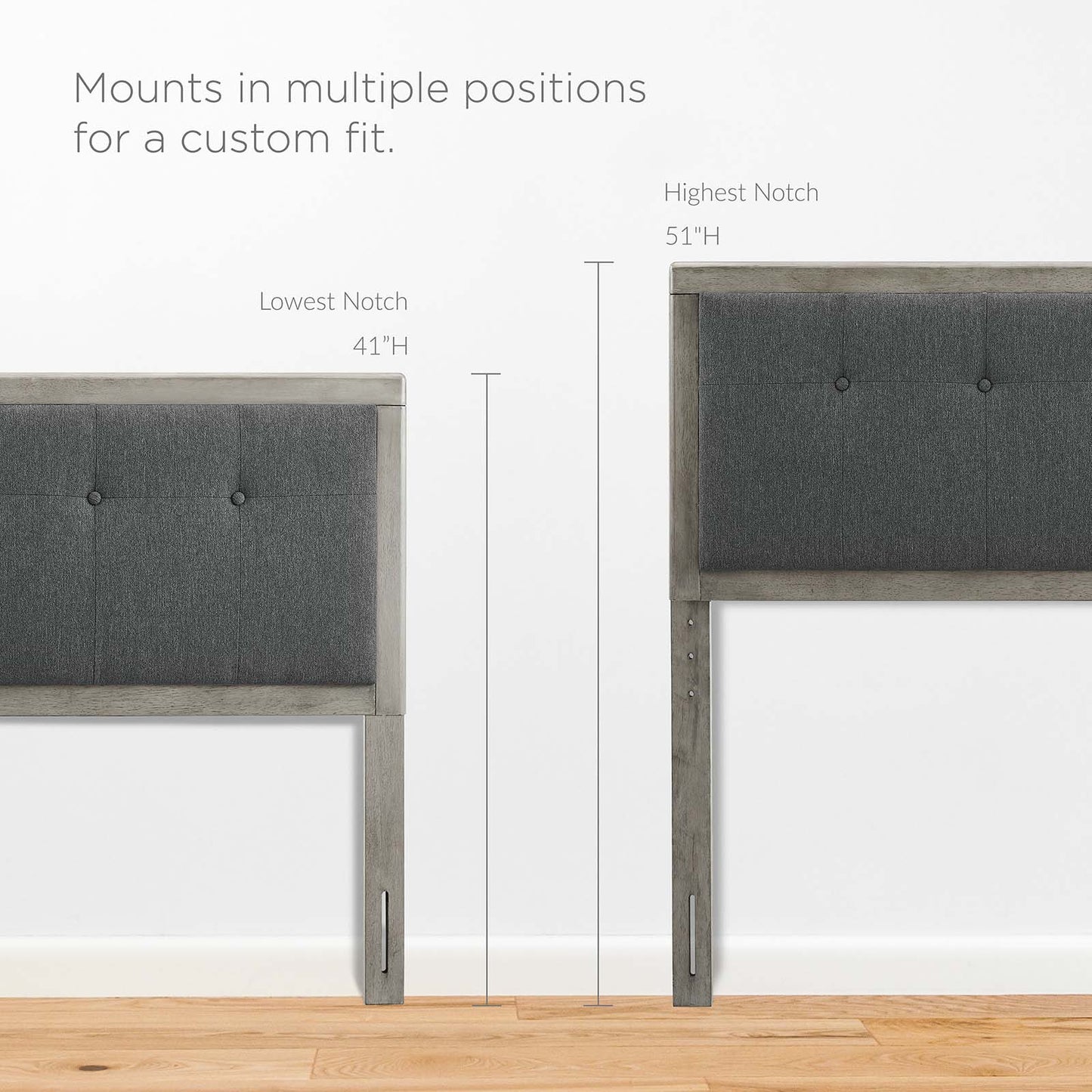 Draper Tufted Queen Fabric and Wood Headboard, Wood, Fabric, Grey Gray, 21614