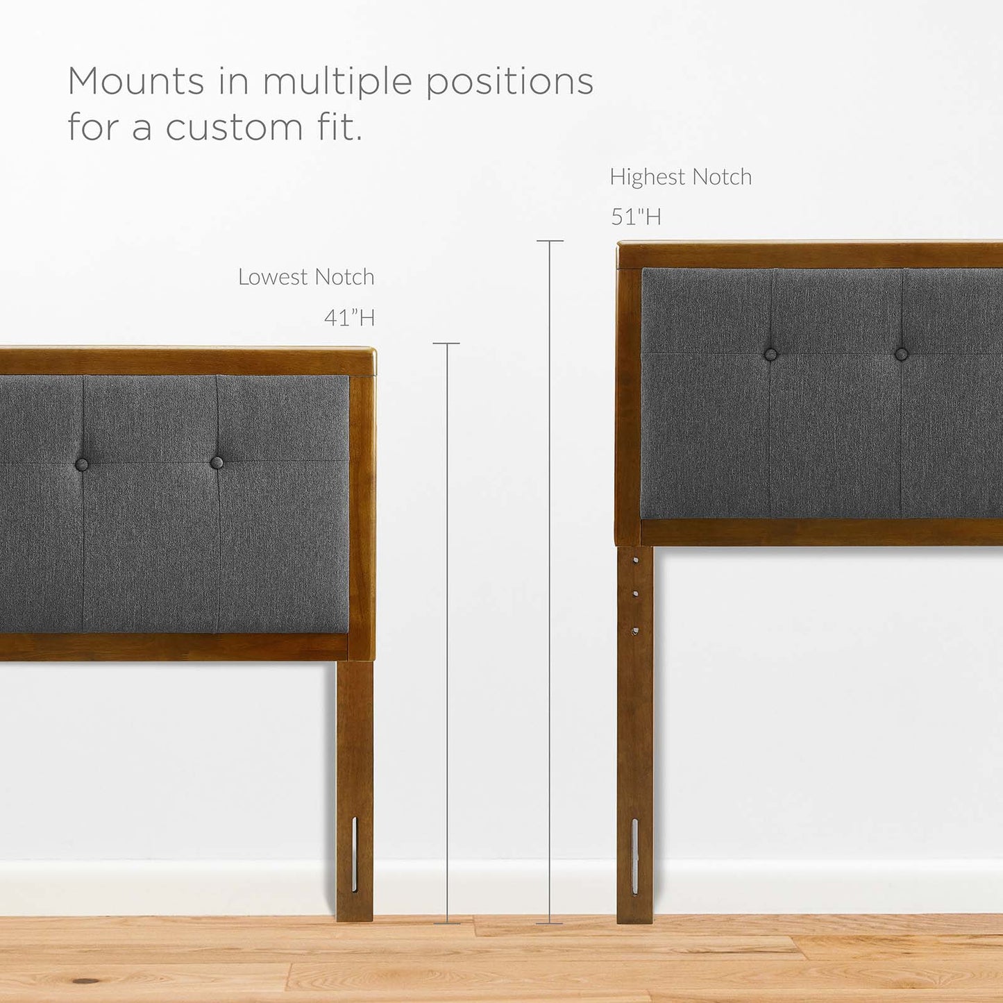Draper Tufted Queen Fabric and Wood Headboard, Wood, Fabric, Brown Walnut Grey Gray, 21616
