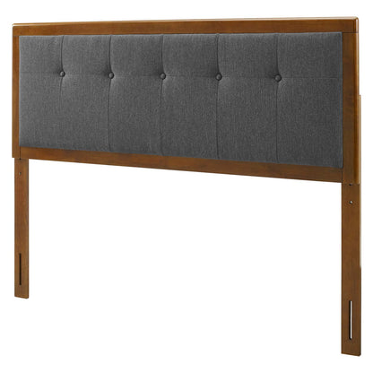 Draper Tufted King Fabric and Wood Headboard, Wood, Fabric, Brown Walnut Grey Gray, 21622
