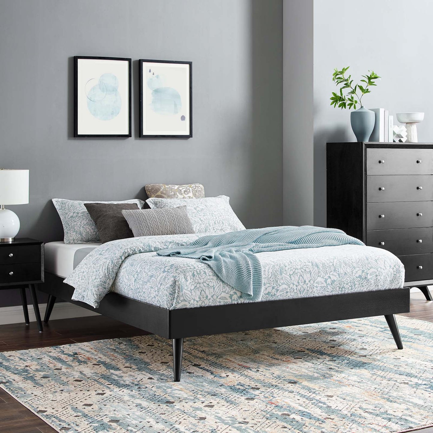 Margo King Wood Platform Bed Frame, Wood, Black, 21632