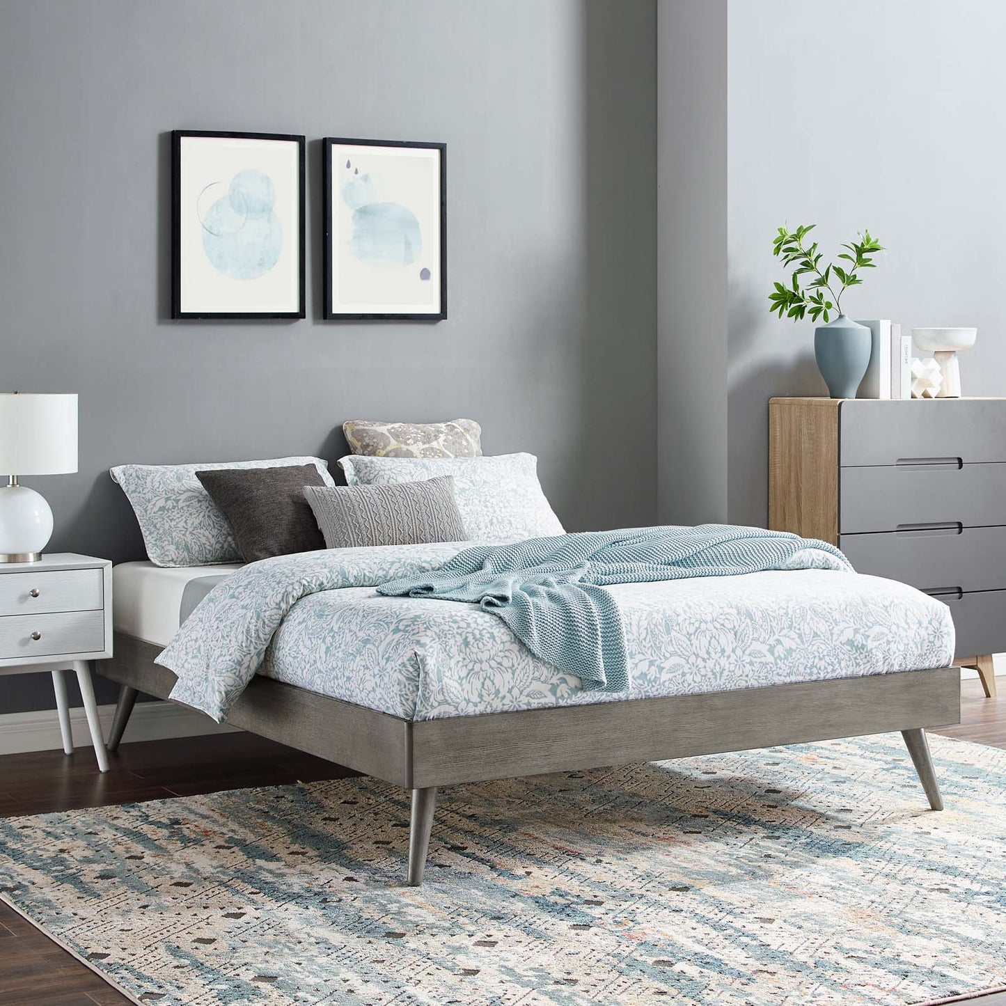 Margo King Wood Platform Bed Frame, Wood, Grey Gray, 21633
