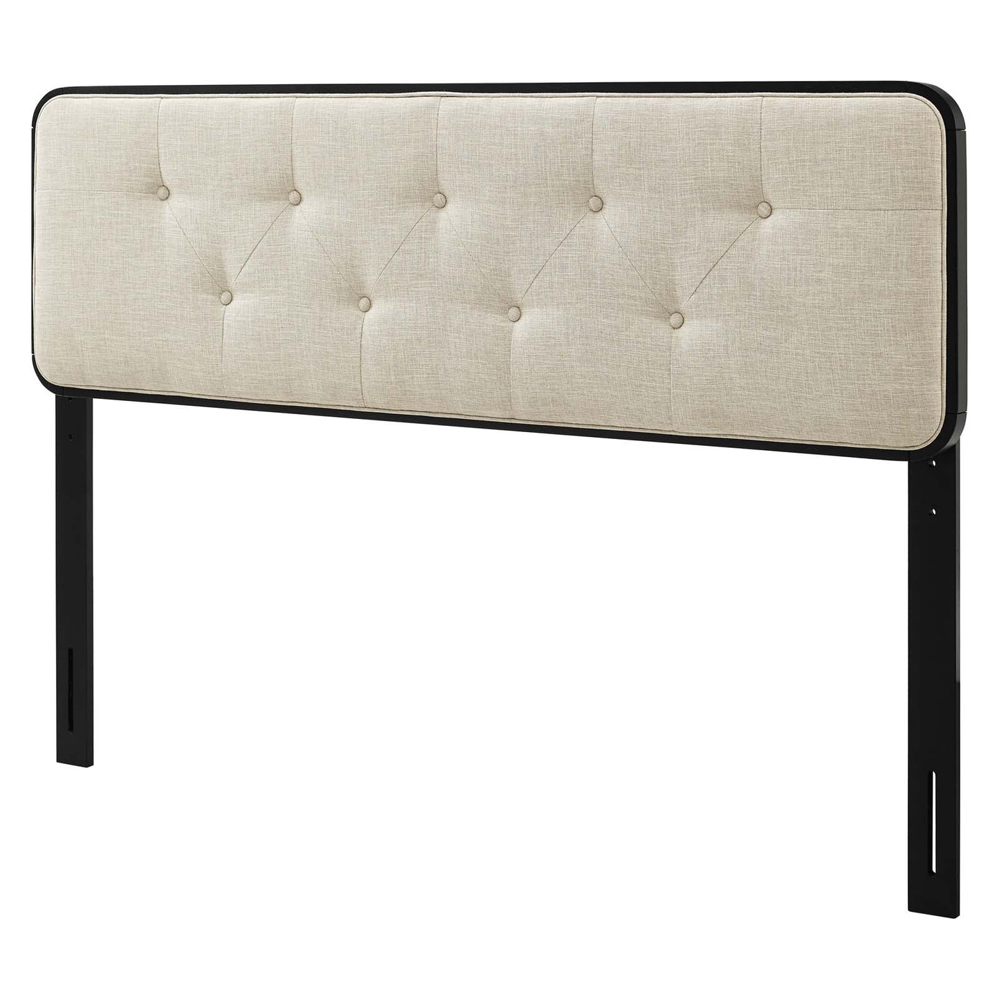 Collins Tufted Twin Fabric and Wood Headboard, Wood, Fabric, Black Beige, 21635