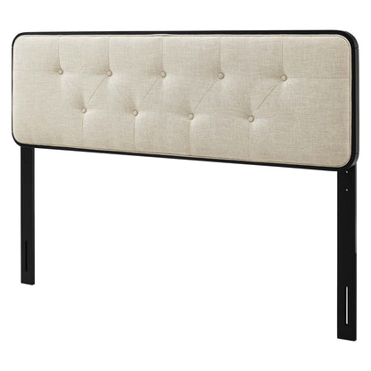 Collins Tufted Twin Fabric and Wood Headboard, Wood, Fabric, Black Beige, 21635