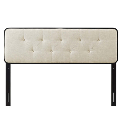 Collins Tufted Twin Fabric and Wood Headboard, Wood, Fabric, Black Beige, 21635