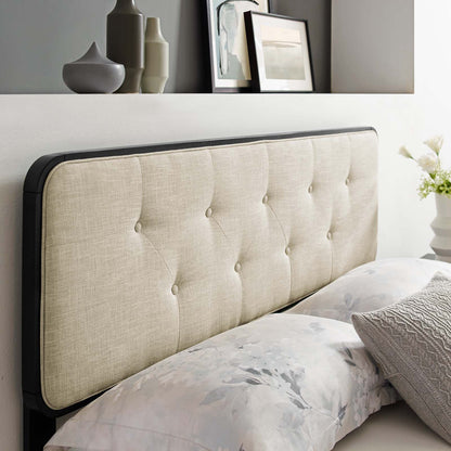 Collins Tufted Twin Fabric and Wood Headboard, Wood, Fabric, Black Beige, 21635