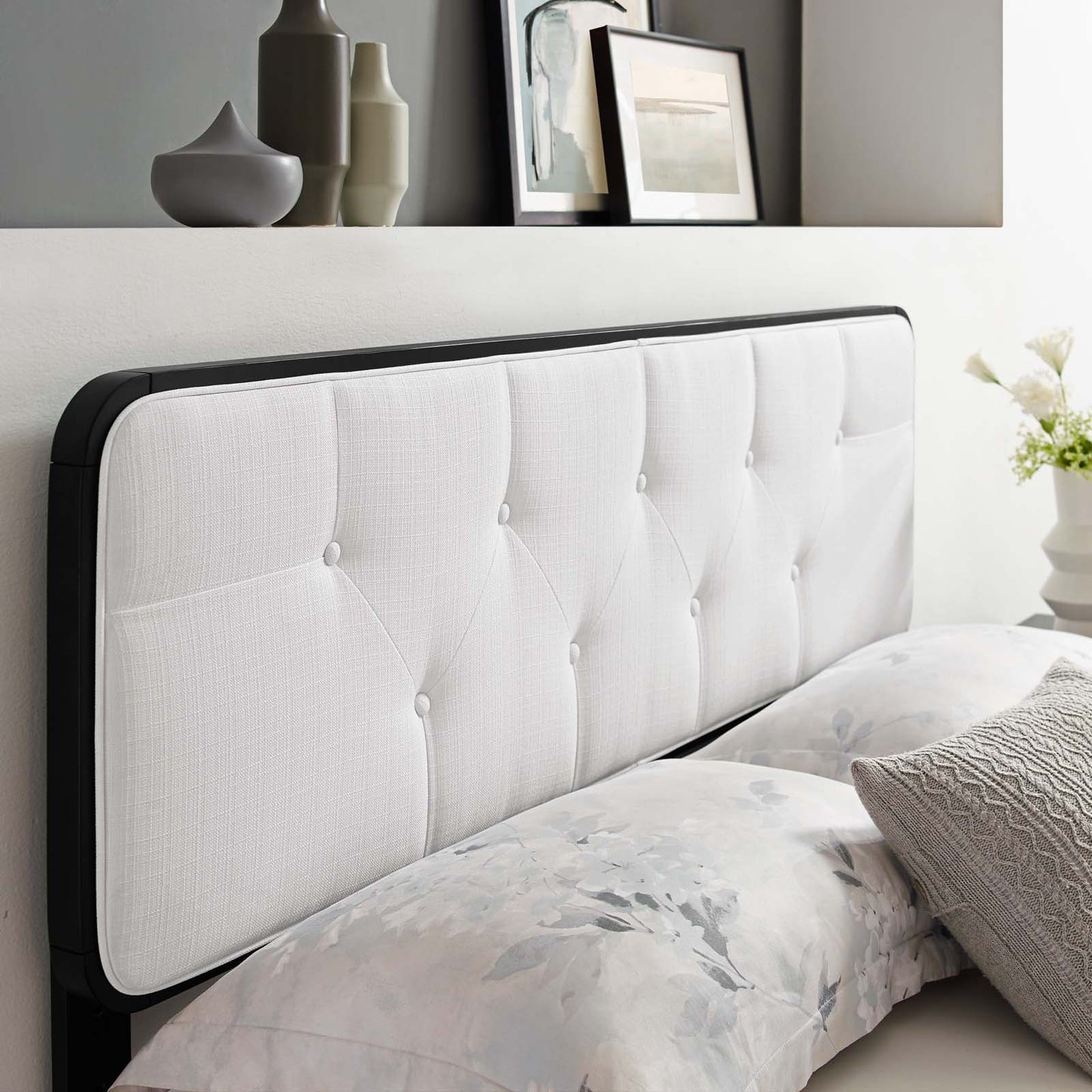 Collins Tufted Twin Fabric and Wood Headboard, Wood, Fabric, Black White, 21636