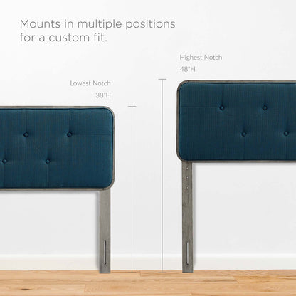 Collins Tufted Twin Fabric and Wood Headboard, Wood, Fabric, Grey Gray Navy Blue, 21637