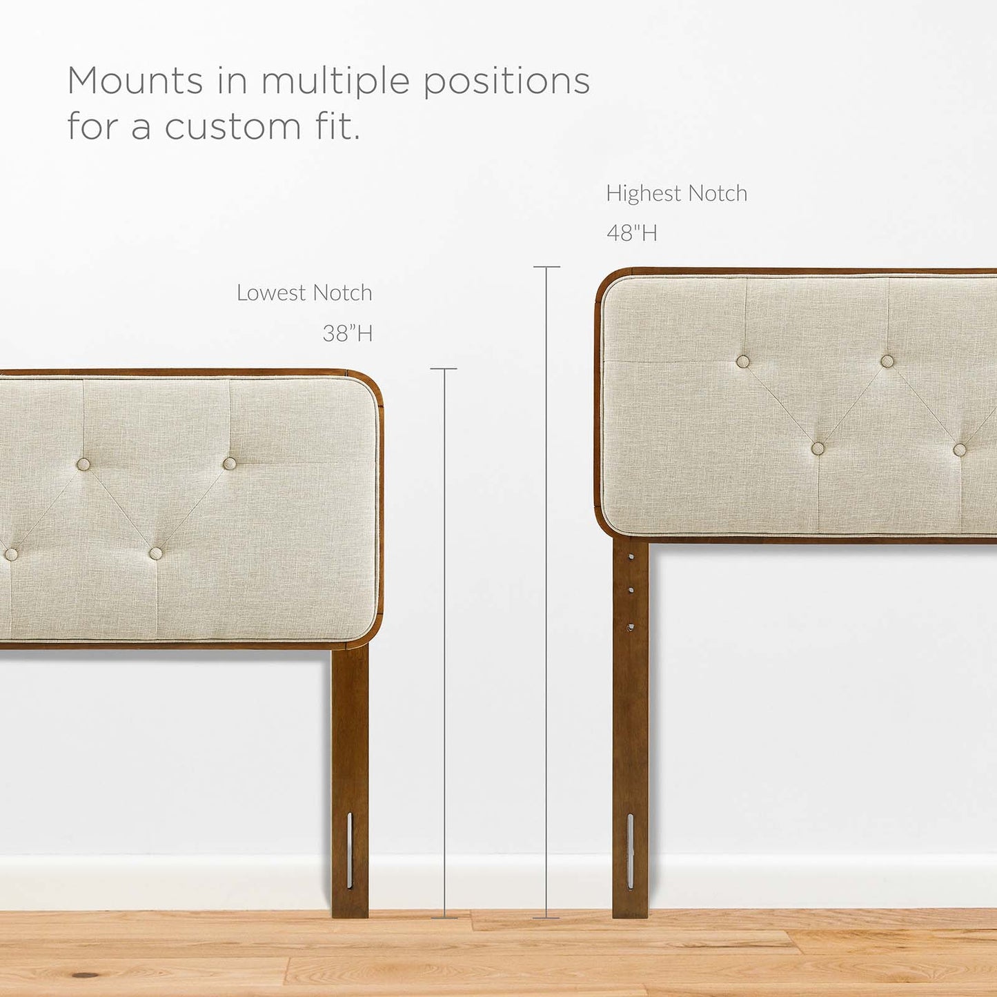 Collins Tufted Twin Fabric and Wood Headboard, Wood, Fabric, Brown Walnut Beige, 21639