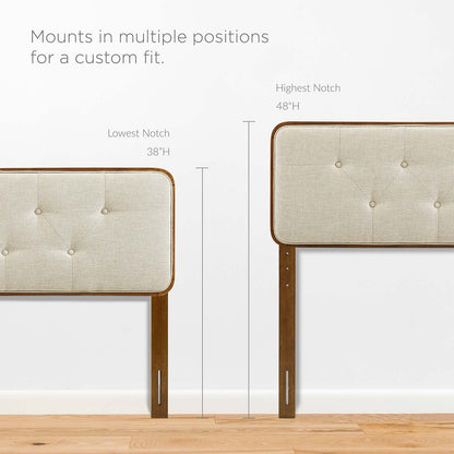Collins Tufted Twin Fabric and Wood Headboard, Wood, Fabric, Brown Walnut Beige, 21639