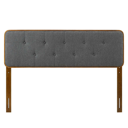 Collins Tufted Twin Fabric and Wood Headboard, Wood, Fabric, Brown Walnut Grey Gray, 21640