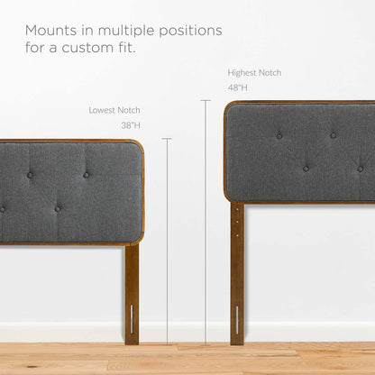 Collins Tufted Twin Fabric and Wood Headboard, Wood, Fabric, Brown Walnut Grey Gray, 21640