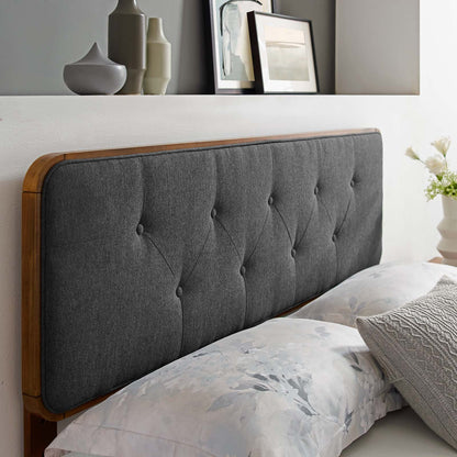 Collins Tufted Twin Fabric and Wood Headboard, Wood, Fabric, Brown Walnut Grey Gray, 21640